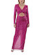 C. Manolo Maxi Evening Dress Fuchsia