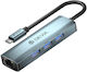 Devia USB Хъб с 4 Порта USB 3.0 с USB-C Връзка Сив