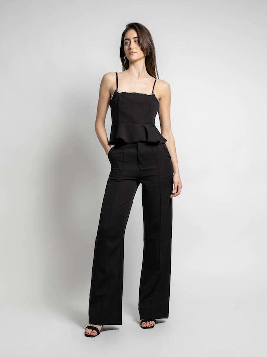 Fashioncore Femei Black Set cu Talie înaltă Pantaloni cu Linia Dreaptă