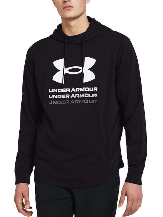 Under Armour Ua Rival Terry Graphic Men's Sweatshirt with Hood and Pockets Black