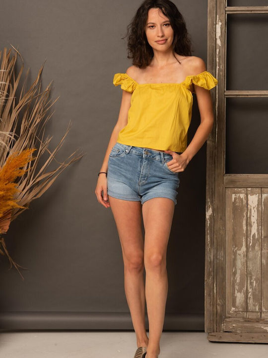 Beta Women's Summer Blouse Short Sleeve Yellow