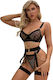 Pretty Lingerie Sexy Σετ Εσωρούχων με Διαφάνεια & Ζαρτιέρες Μαύρο