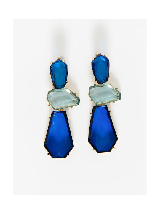 Toi&Moi Earrings Pendants Gold Plated with Stones Blue