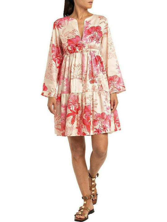 Καλοκαιρινό Mini Βραδινό Φόρεμα Σατέν Floral