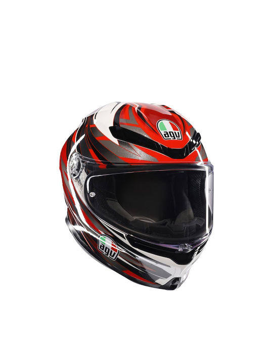 AGV K6 S White/Red/Grey Κράνος Μηχανής Full Face 1220gr με Pinlock