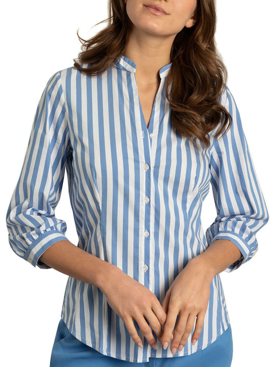 MORE & MORE Women's Striped Long Sleeve Shirt Light Blue