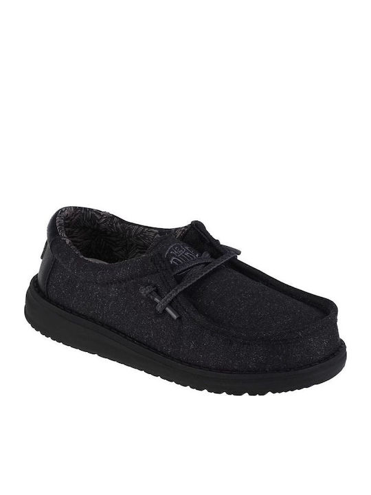 Boys Fabric Moccasins with Laces Black