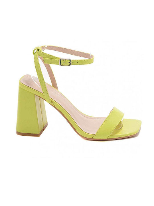 Ideal Shoes Γυναικεία Πέδιλα με Ψηλό Τακούνι σε Κίτρινο Χρώμα