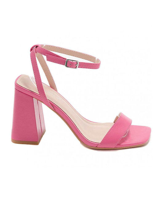 Ideal Shoes Synthetic Leather Women's Sandals Fuchsia with High Heel