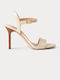 Leather Women's Sandals Beige with High Heel