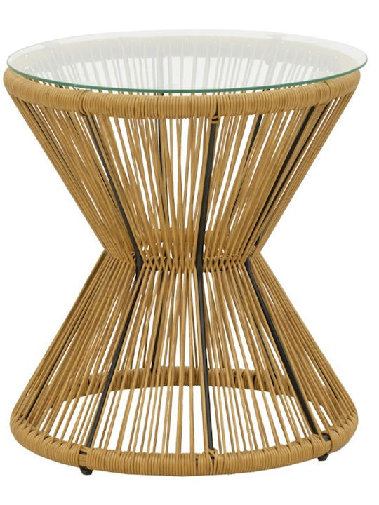 Masa auxiliară pentru spații exterioare mici Rattan cu suprafață din sticlă Mabil Natural-glass 50x50x55buc