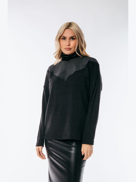 Dress Up Women's Blouse Long Sleeve Turtleneck Black
