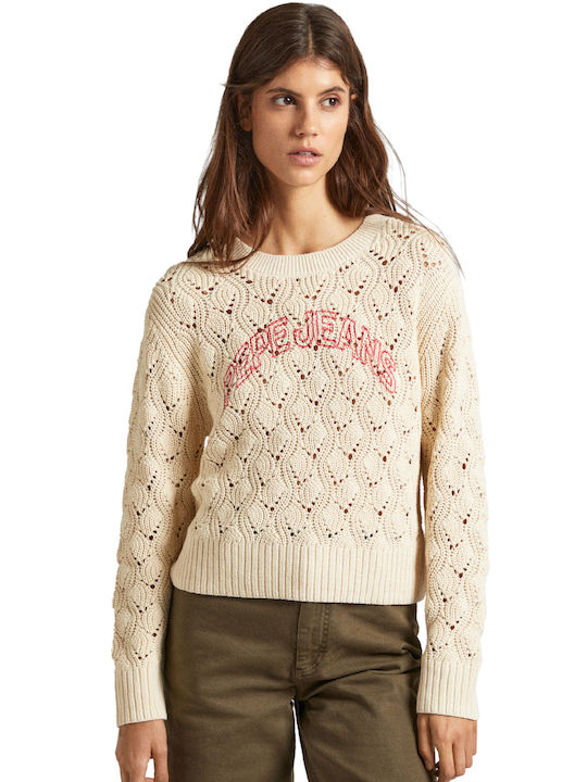 Pepe Jeans Damen Langarm Pullover Baumwolle Beige