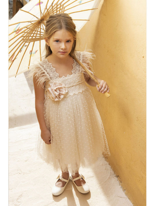 Baby Bloom Εκρού Φόρεμα Βάπτισης από Τούλι