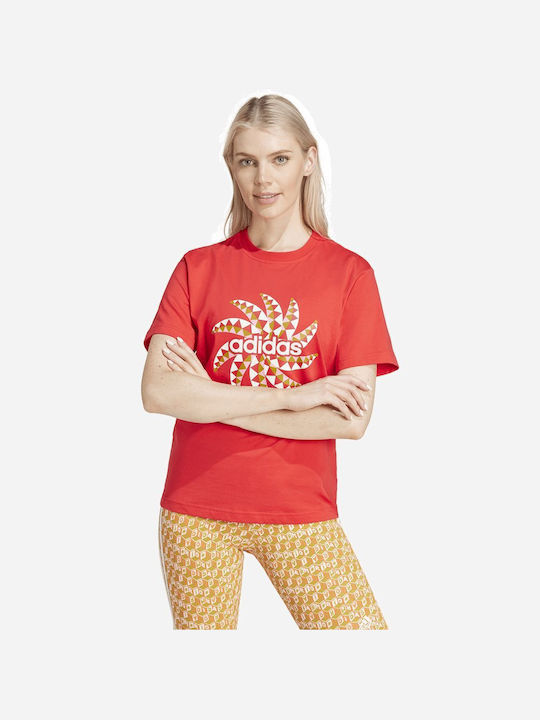Adidas Γυναικείο T-shirt Πουά Κόκκινο