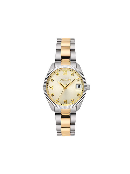 Vogue Mini Two Tone Watch with Gold Metal Bracelet