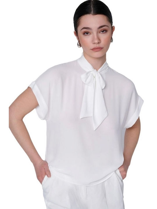 Ale - The Non Usual Casual Damen Sommerliche Bluse Kurzärmelig Weiß