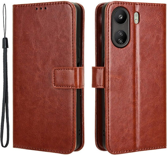 Crazy Horse Wallet Synthetic Leather / Plastic / Silicone Brown (Redmi 13C 4G / Poco C65 4G)
