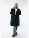 Dress Up Women's Long Puffer Jacket Double Sided for Winter with Hood Black