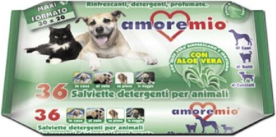 Amoremio 36 Μαντηλάκια Σκύλου & Γάτας για Καθαρισμό Σώματος με Αλόη