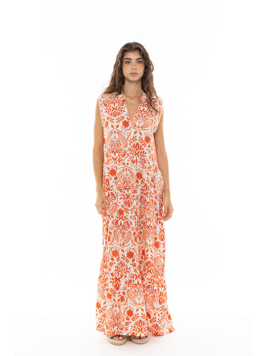 Pink Label Γυναικείο Μακρύ Φόρεμα Παραλίας Πορτοκαλί
