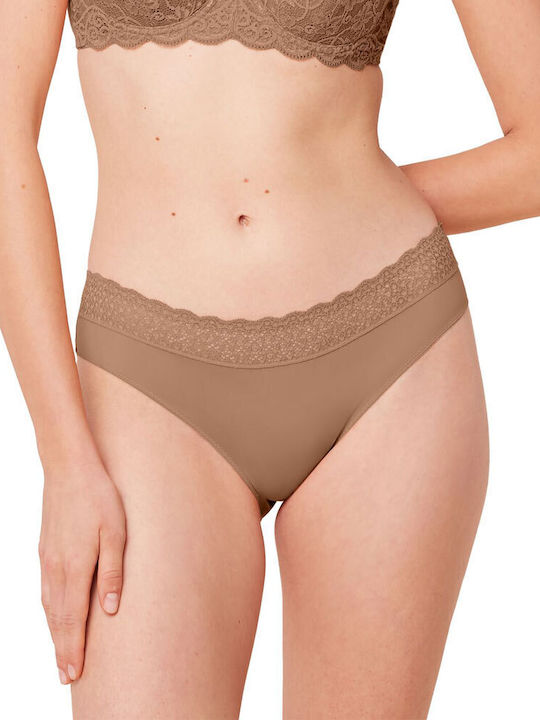 Triumph Feel Modal Tai Bumbac Femeie Alunecare cu Dantelă Beige Dark