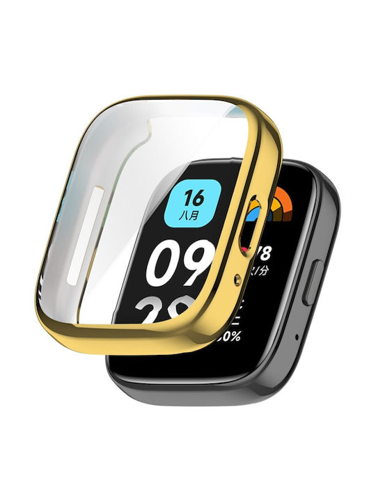 Пластмасов Калъф със Стъкло в Златист цвят за Redmi Watch 3 Active - Часовник Redmi Watch 3 Active