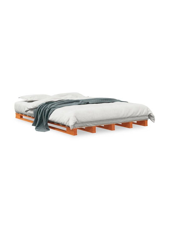 Κρεβάτι Διπλό από Μασίφ Ξύλο Καφέ με Τάβλες για Στρώμα 140x200cm