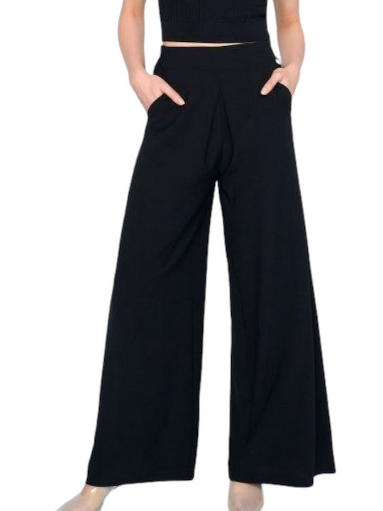 Ale - The Non Usual Casual Women's Fabric Trousers with Elastic Black