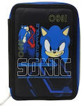 Sonic Fabric Black Prefilled Pencil Case with 2 Compartments