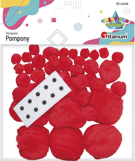 Titanum Pom Pom de Artizanat Roșu Set 45buc