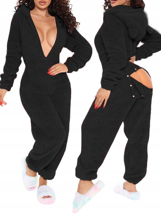 Winter Damen Einteiliger Pyjama Czarna