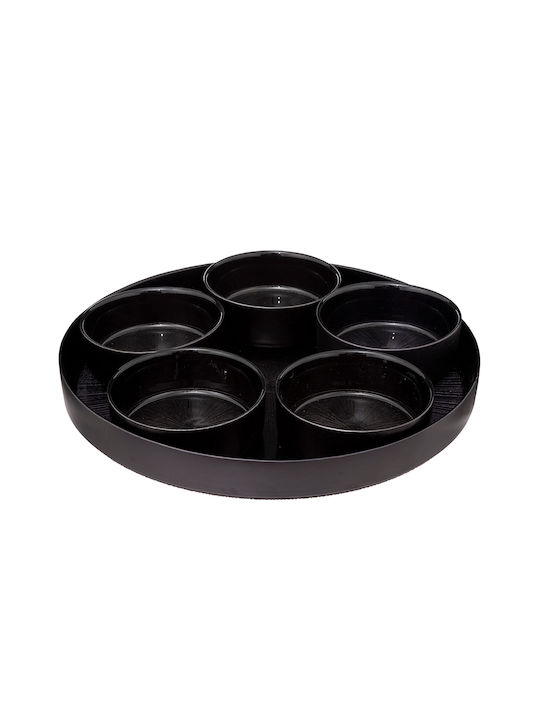 Secret de Gourmet Glass Dessert Divided Serving Plate with 5 Positions Black Ø34cm 6pcs