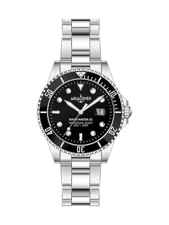 Aquadiver Water Master Men's Watch Battery with Silver Stainless Steel Bracelet Aquadiver Water Master Men's Watch Battery with Silver Stainless Steel Bracelet