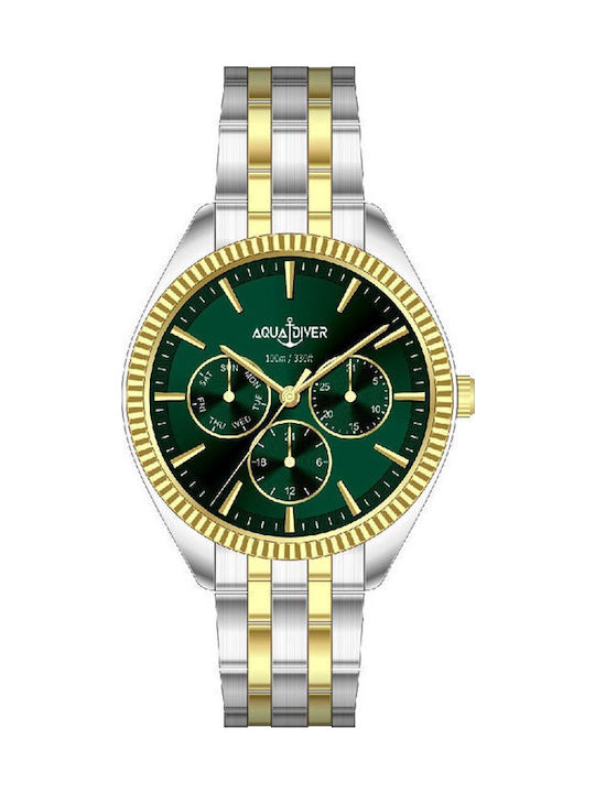 Women's Watch 36mm Chronograph Battery with Stainless Steel Bracelet Silver/Gold/Green
