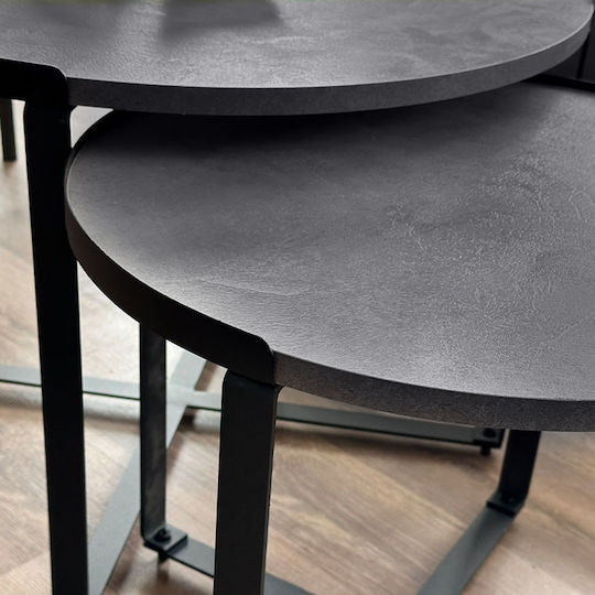 Rundes Zigon Set Davis Holz Grau Zement 2Stücke M70xB69xH46cm