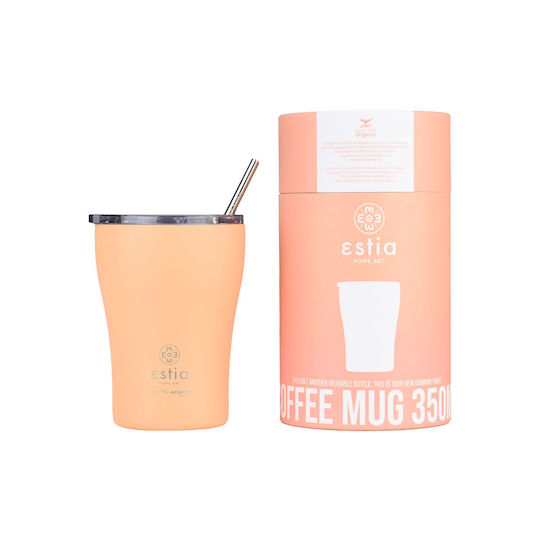 Coffee Mug Save The Aegean Ανακυκλώσιμο Ποτήρι Θερμός Ανοξείδωτο BPA Free 350ml Peach Fuzz με Καλαμάκι