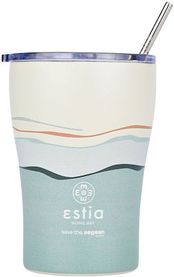 Estia Coffee Mug Save The Aegean Glas Thermosflasche Rostfreier Stahl BPA-frei ECOZEN HORIZON 350ml mit Stroh