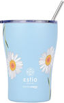 Estia Coffee Mug Save The Aegean Glass Thermos Stainless Steel BPA Free DREAMY SKY 350ml with Straw 01-23065