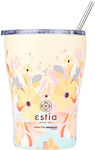 Estia Coffee Mug Save The Aegean Glass Thermos Stainless Steel BPA Free SPRING SONATA 350ml with Straw