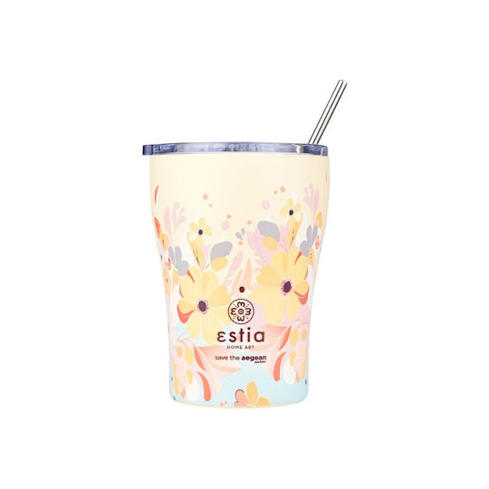 Estia Coffee Mug Save The Aegean Ανακυκλώσιμο Ποτήρι Θερμός Ανοξείδωτο BPA Free 350ml Spring Sonata με Καλαμάκι