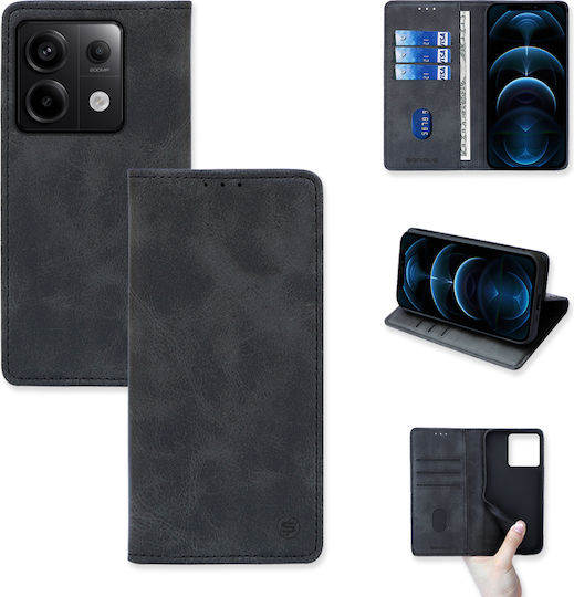 Sonique Vintage Magnet Back Cover Synthetic Leather / Plastic Black (Xiaomi Redmi Note 13 Pro 5G / Poco X6 5G)