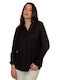 Morena Spain Women's Summer Blouse Long Sleeve with V Neckline Black