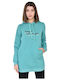 Women's Tunic Dress Long Sleeve with Hood Turquoise