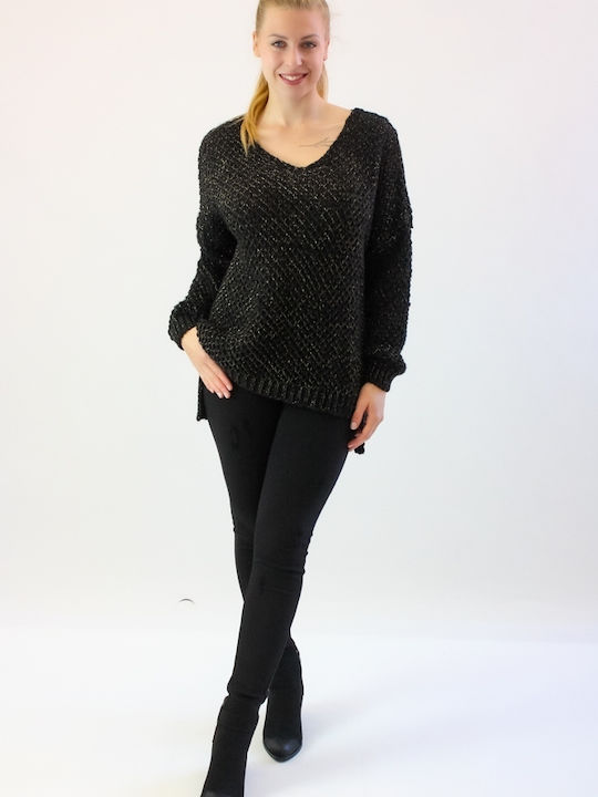Brak Women's Long Sleeve Sweater with V Neckline Black