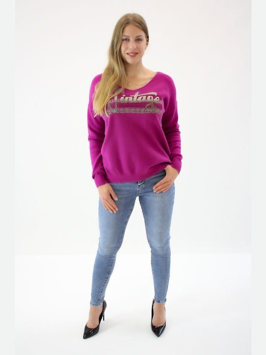 Brak Women's Long Sleeve Sweater with V Neckline Amaranth.