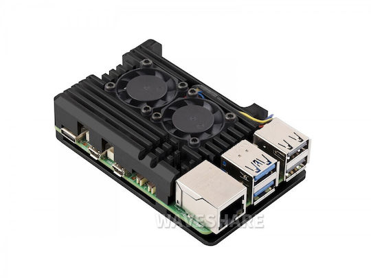 Waveshare Aluminum Case For Raspberry Pi 5 - Dual Cooling Fans