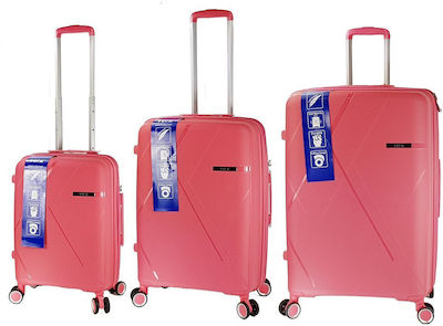 RCM Βαλίτσες Ταξιδιού Ροδακινί με 4 Ρόδες Σετ 3τμχ