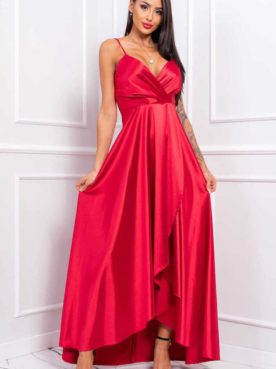 Brak Maxi Φόρεμα για Γάμο / Βάπτιση Σατέν Κόκκινο