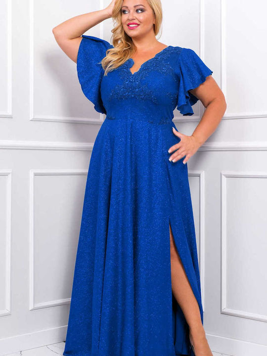 Brak Maxi Φόρεμα με Βολάν Γαλάζιο